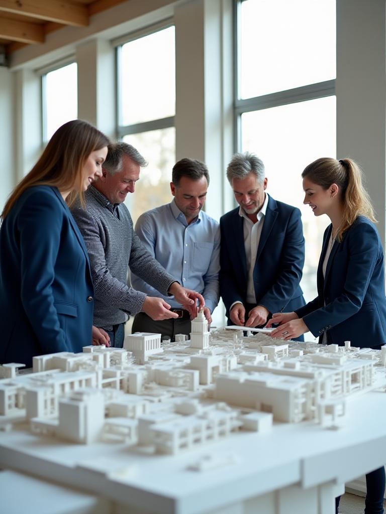 Team collaborating in a modern architectural space